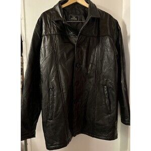 M Collection Men’s Size Large Retro Black Patchwork Leather Coat Pockets